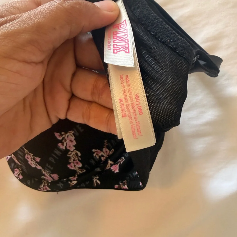 PINK Victoria's Secret Black Bra with Pink Floral Print
